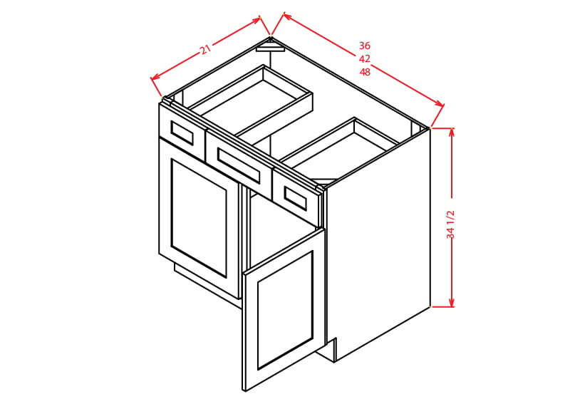 Vanity Sink Drawer Base Cabinet - 36"W x 34 1/2"H x 21"D - 2 DRW, 2D