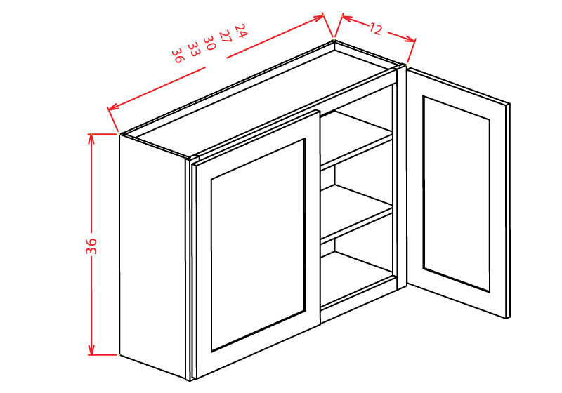 Wall Cabinet - 27"W x 36"H x 12"D - 2D -2S